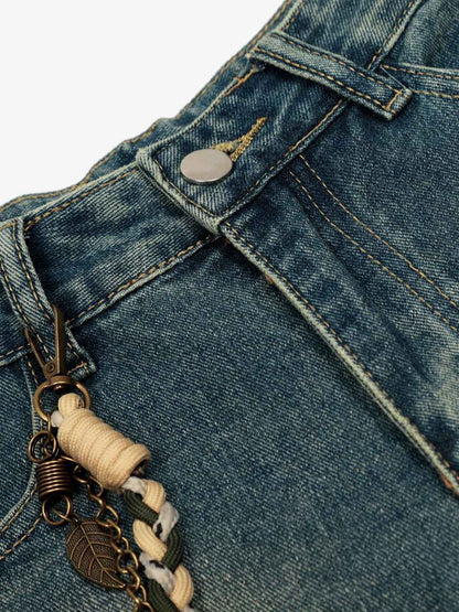 Vintage Inkjet Dirty Dye Washed Scimitar Distressed Jeans 