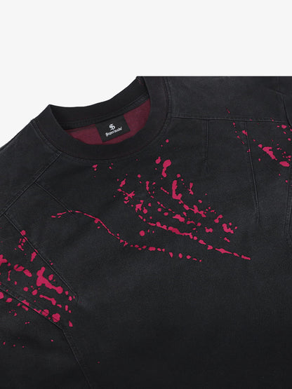Retro Ink Splatter Design Long-Sleeved T-Shirt 