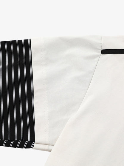 Hip-Hop Striped Fake Two-Piece Jersey Long-Sleeved T-Shirt 