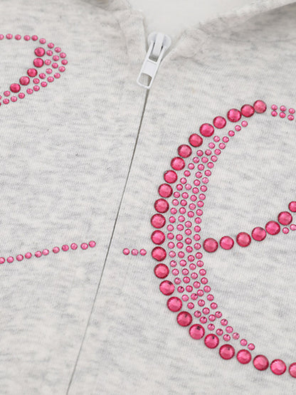 Street Hip-Hop Rhinestone Cropped Hooded Sweatshirt 