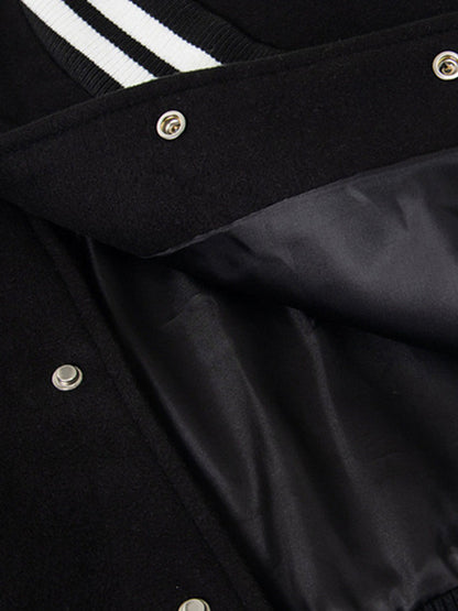 Retro Stripe With Contrast Stitching Baseball Jacket 
