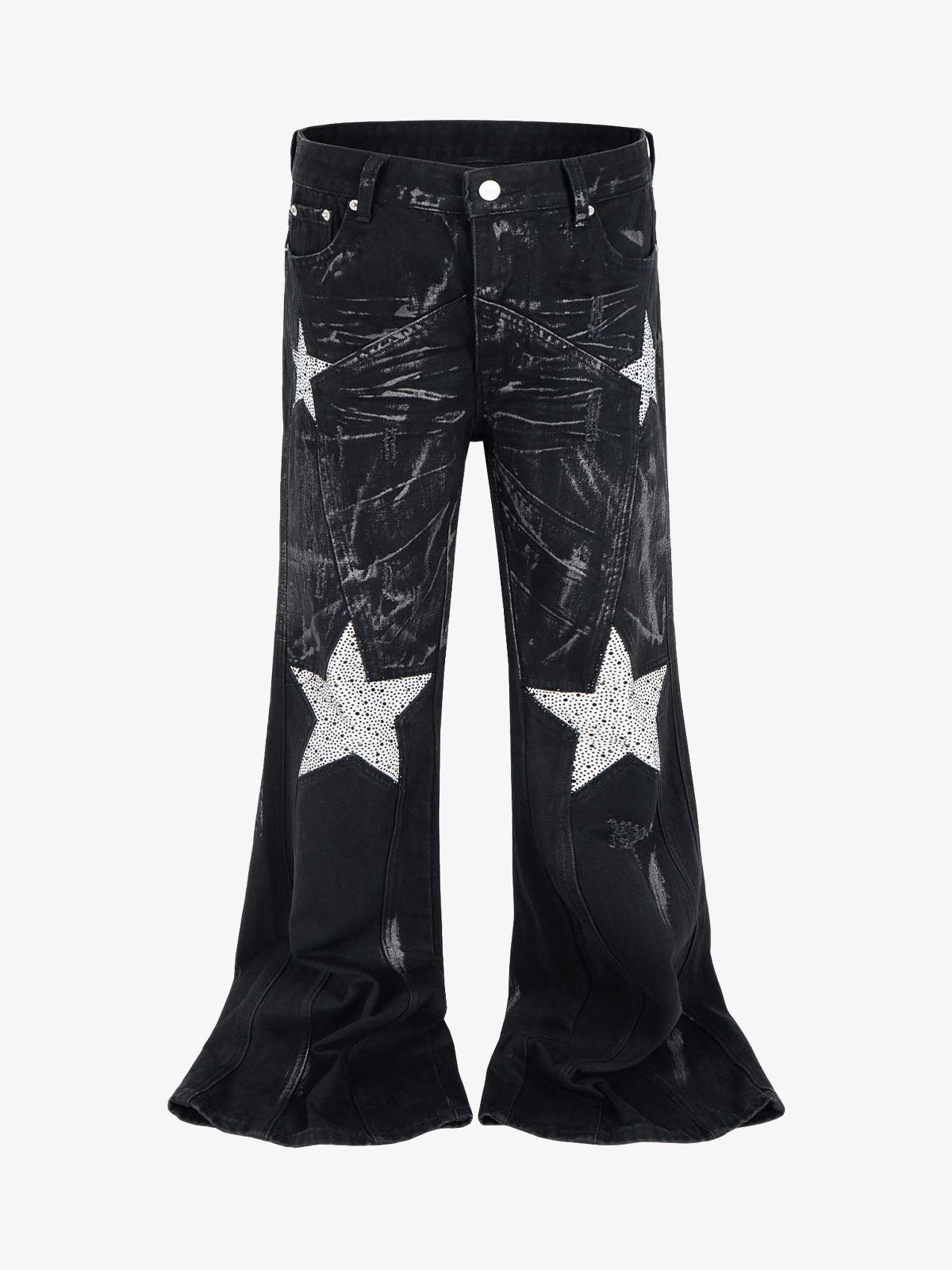 Heavily Washed Star Diamond Flared Jeans 