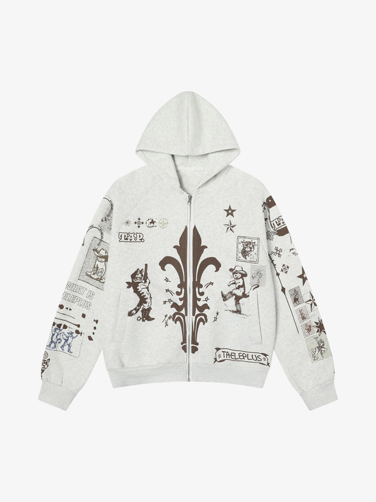 Street Retro Cat Graffiti Hooded Zipper Sweatshirt 