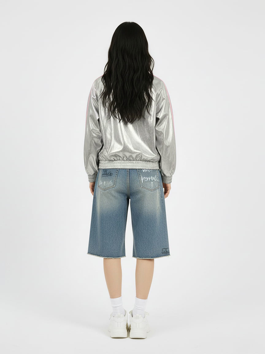 Number 11 Reflective Metallic Leather Track Jacket 