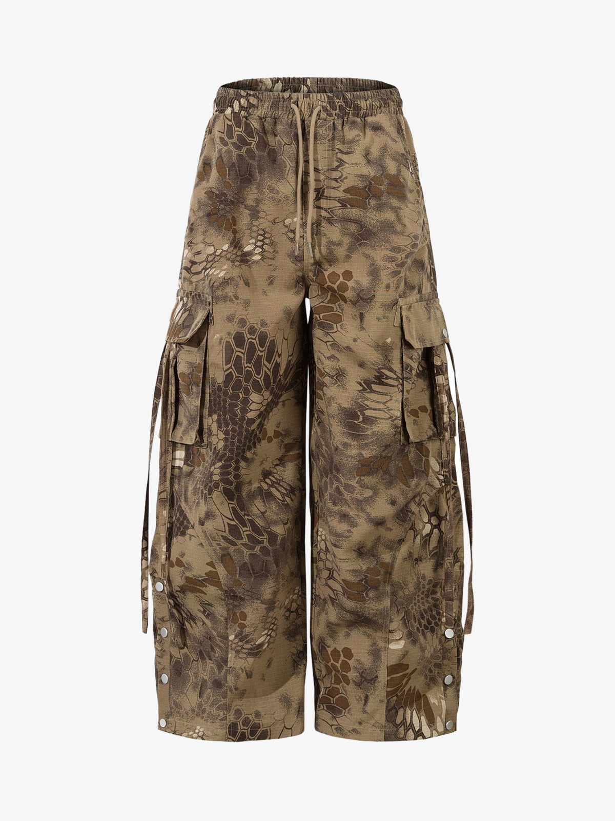 Camouflage Cargo Culottes with Adjustable Drawstring and Side Slits 