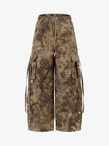 Camouflage Cargo Culottes with Adjustable Drawstring and Side Slits 