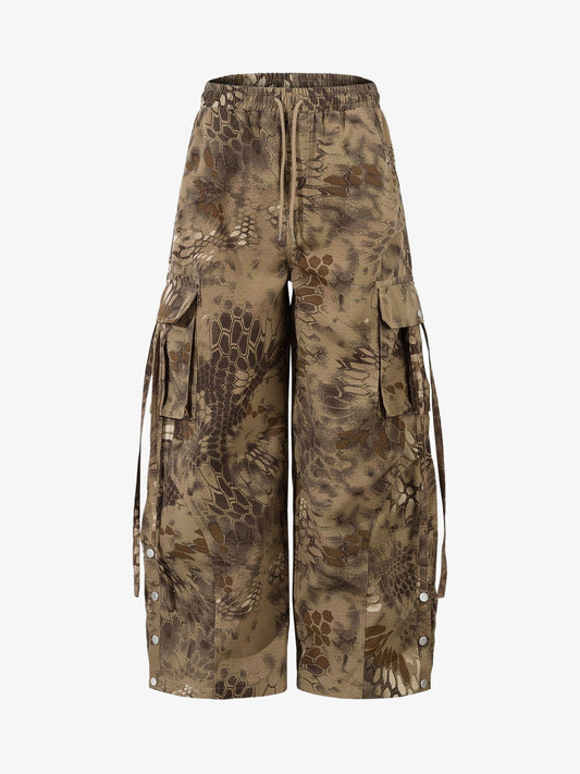 Camouflage Cargo Culottes with Adjustable Drawstring and Side Slits 