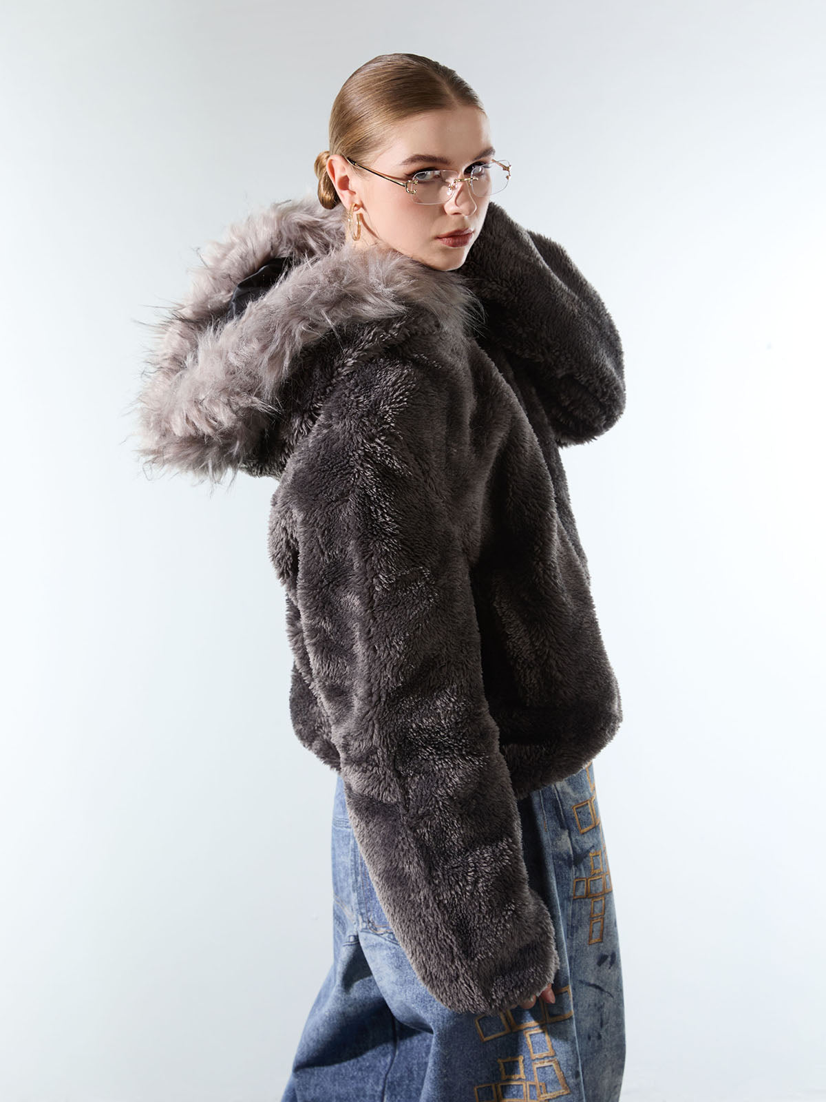 Thesupermade Fur Hooded Quilted Sherpa Jacket - 2304