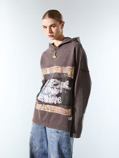Distressed Thorn Destruction Painting Hooded Sweatshirt