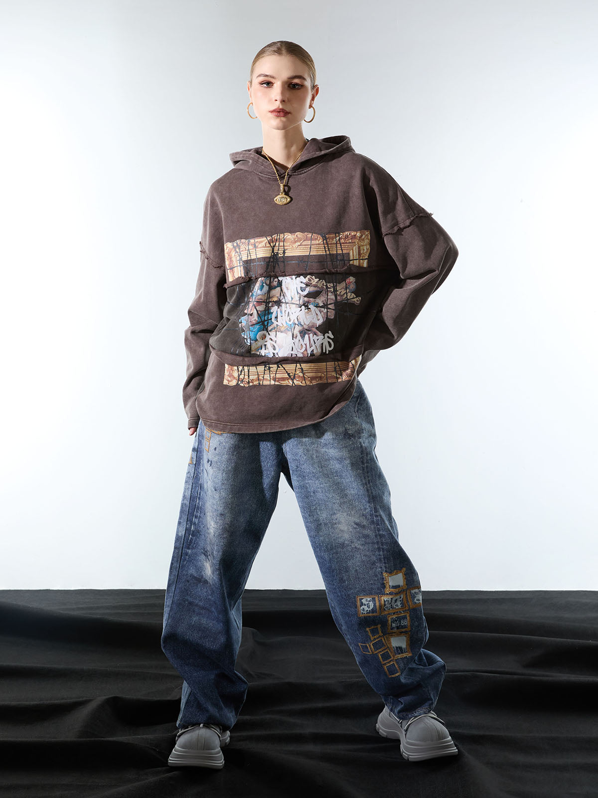 Distressed Thorn Destruction Painting Hooded Sweatshirt