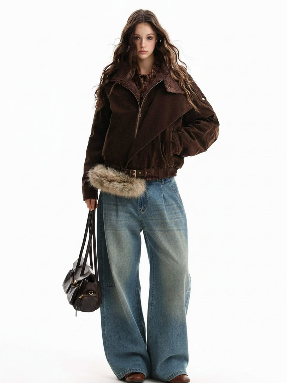 Vintage Light-Wash Pleated Barrel Jeans