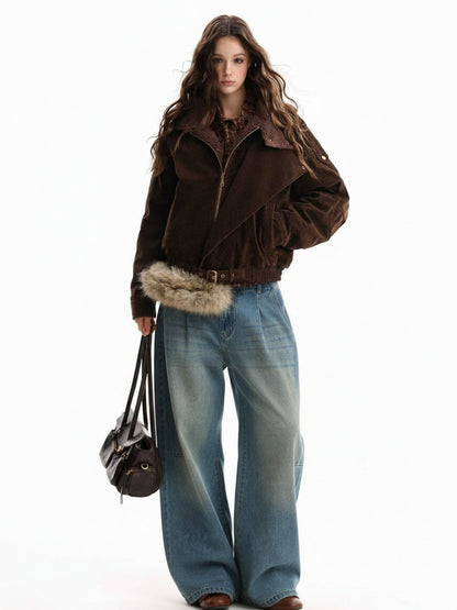 Vintage Light-Wash Pleated Barrel Jeans