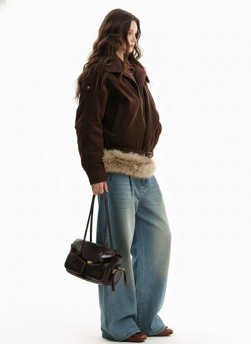 Vintage Light-Wash Pleated Barrel Jeans