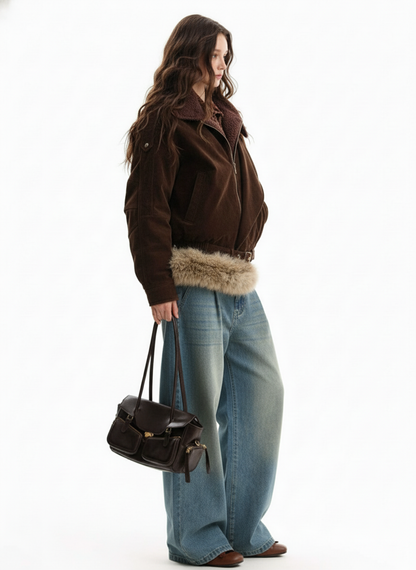 Vintage Light-Wash Pleated Barrel Jeans