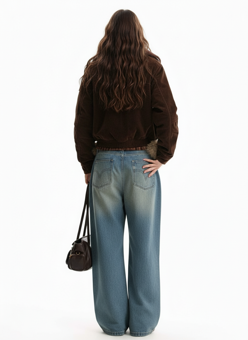 Vintage Light-Wash Pleated Barrel Jeans