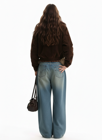 Vintage Light-Wash Pleated Barrel Jeans