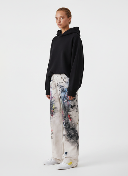 High Street Washed Distressed Inkjet Graffiti Jeans