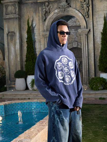 Supermade Waffle-Knit Distressed Button-Pattern Hoodie?