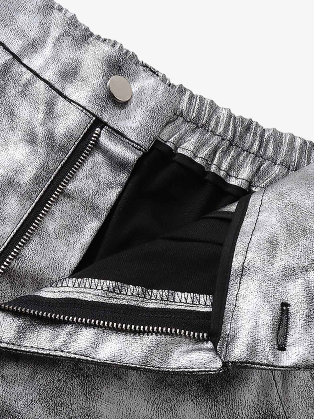 Retro Silver Loose Metallic Straight Pants 