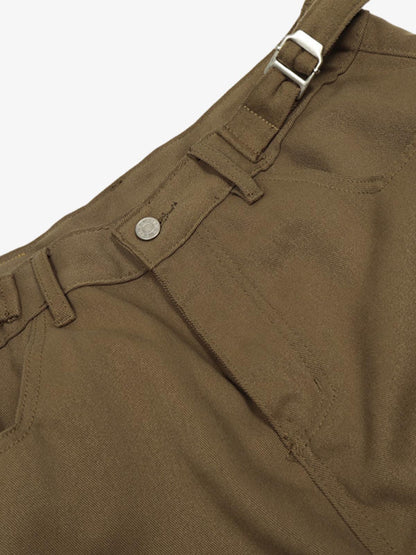 Olive Green Wide-Leg Cargo Trousers with Adjustable Belt and Side Pockets 