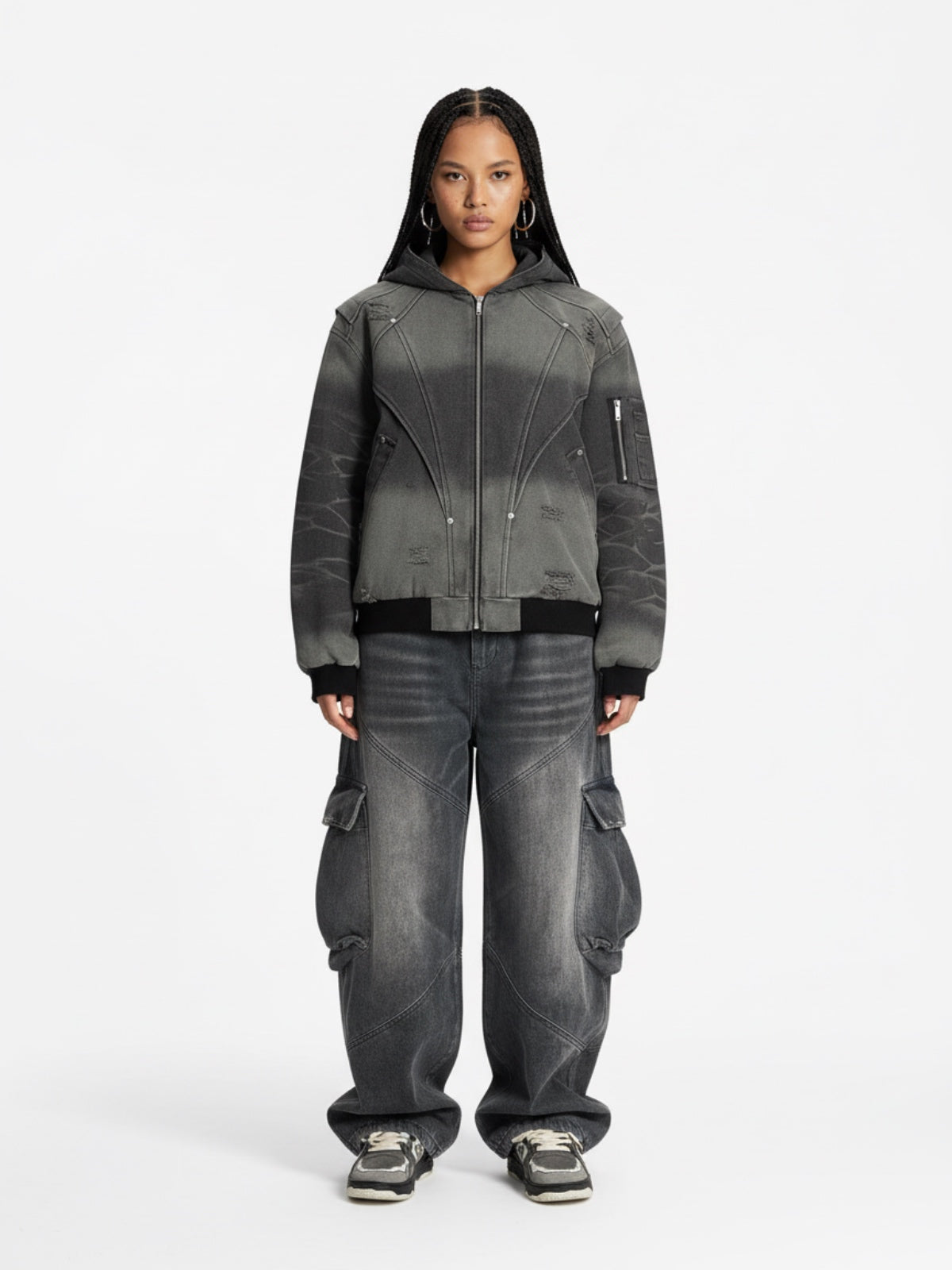 Vintage Washed Multi Pocket Cargo Jeans