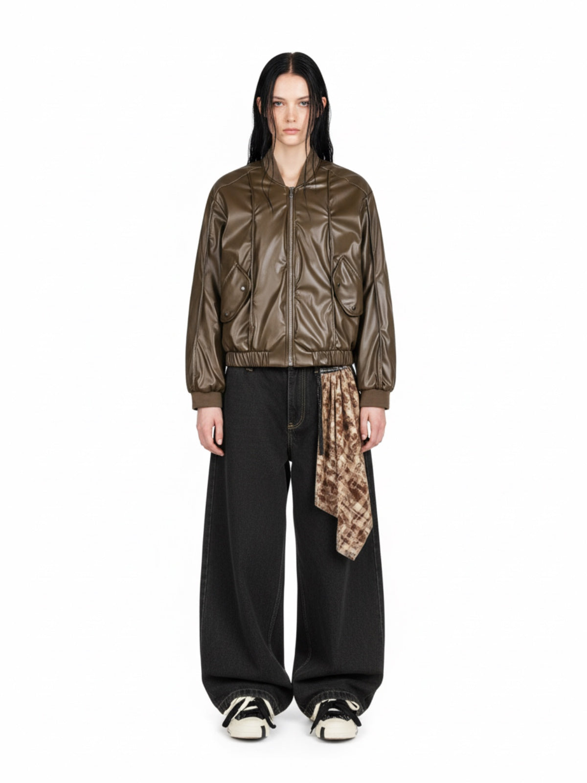 Retro Brown Faux Leather Zip-Up Bomber Jacket