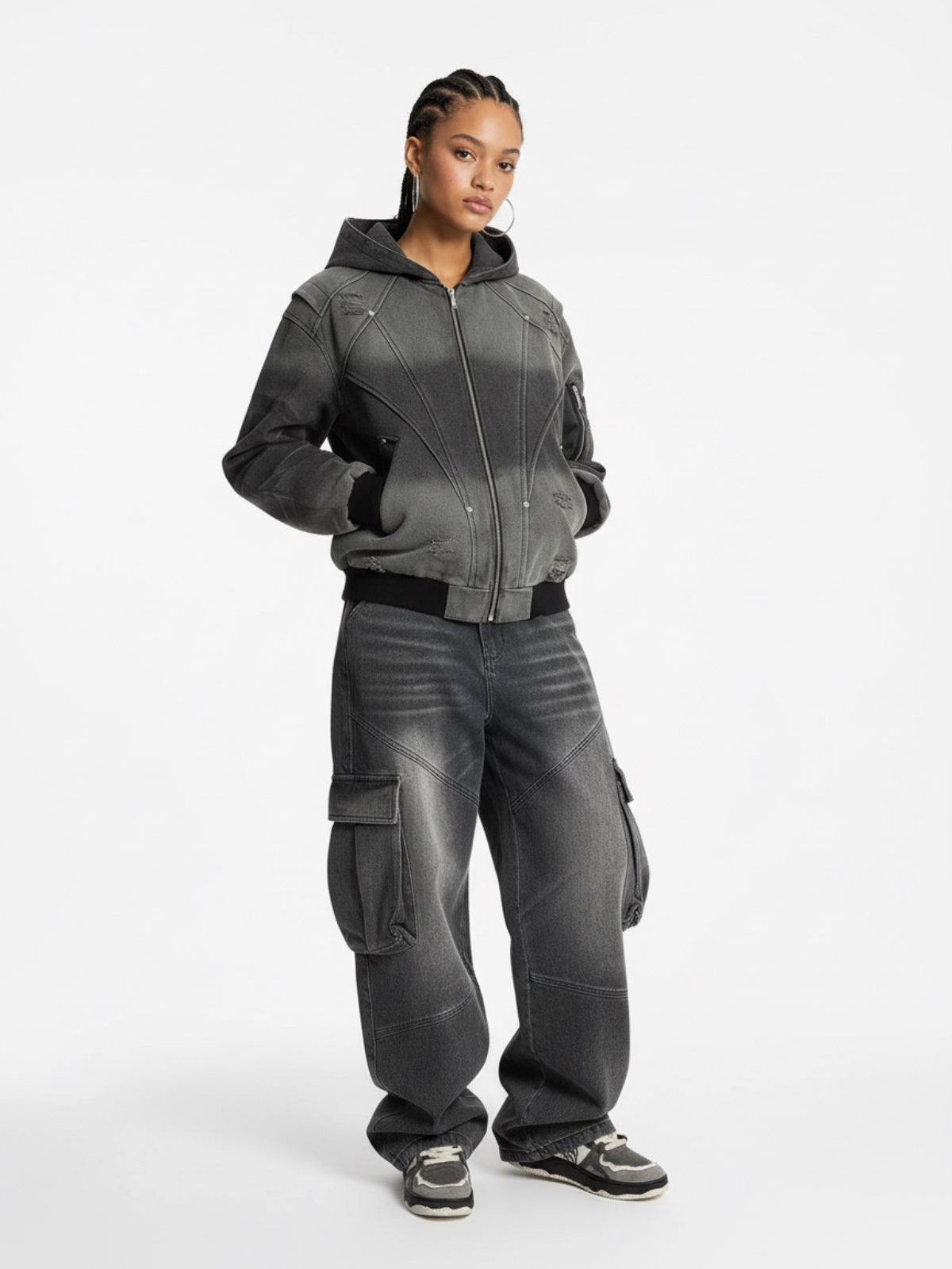 Vintage Washed Multi Pocket Cargo Jeans