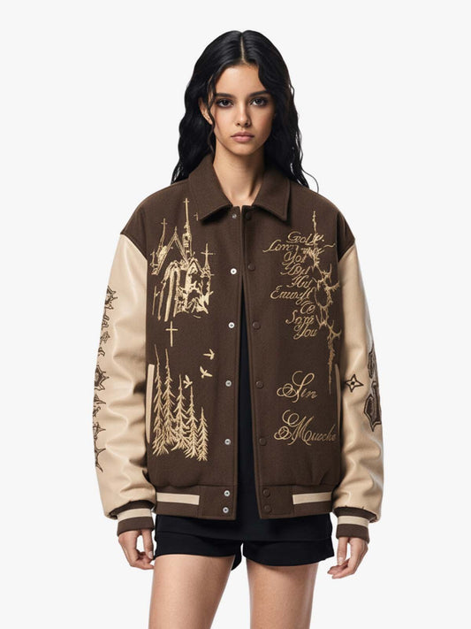 Gothic Gold Embroidered Varsity Jacket