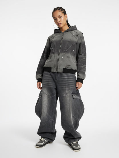 Vintage Washed Multi Pocket Cargo Jeans