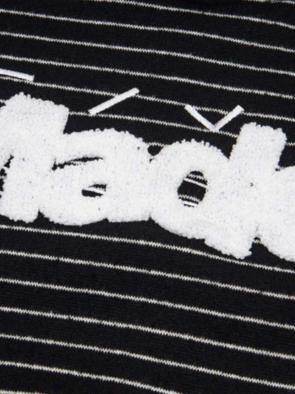 Cotton Blend Striped Hoodie with Embroidered "Made" Design for Men and Women 