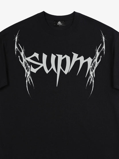 THE SUPERMADE Futuristic spiked pattern gothic style logo font design T-shirts 