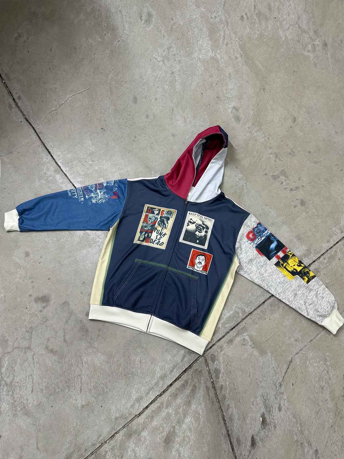 Stylish Graphic Hoodie with Unique Patchwork Design for Men