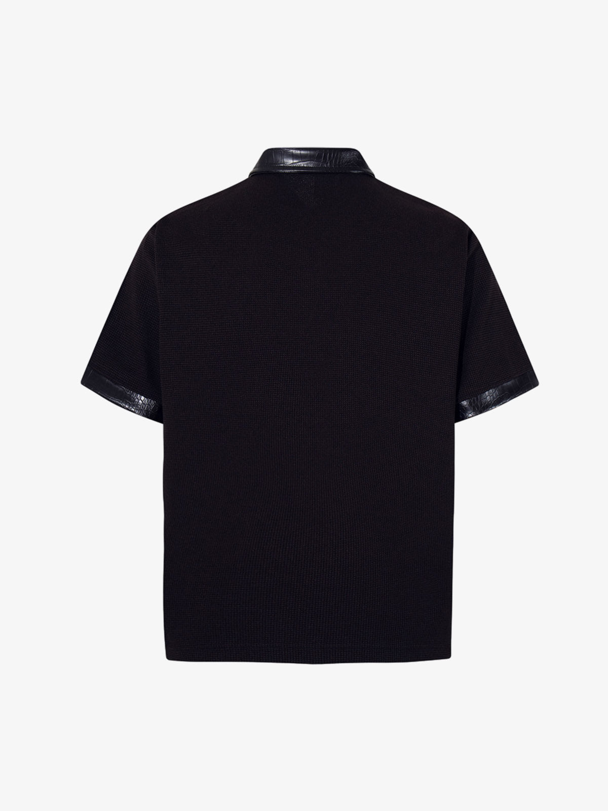 Cotton Blend Gothic Print Polo Shirt with Embroidered Quote and Leather Collar 
