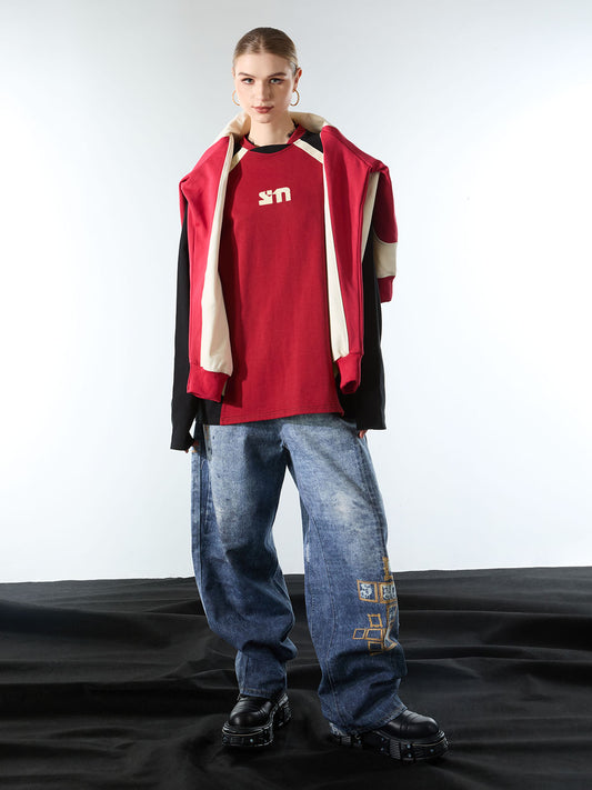 Original Retro Contrast Color Long-Sleeved T-Shirt