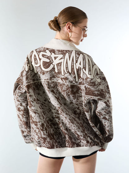 Retro Statement Snow Leopard Fleece Jacket
