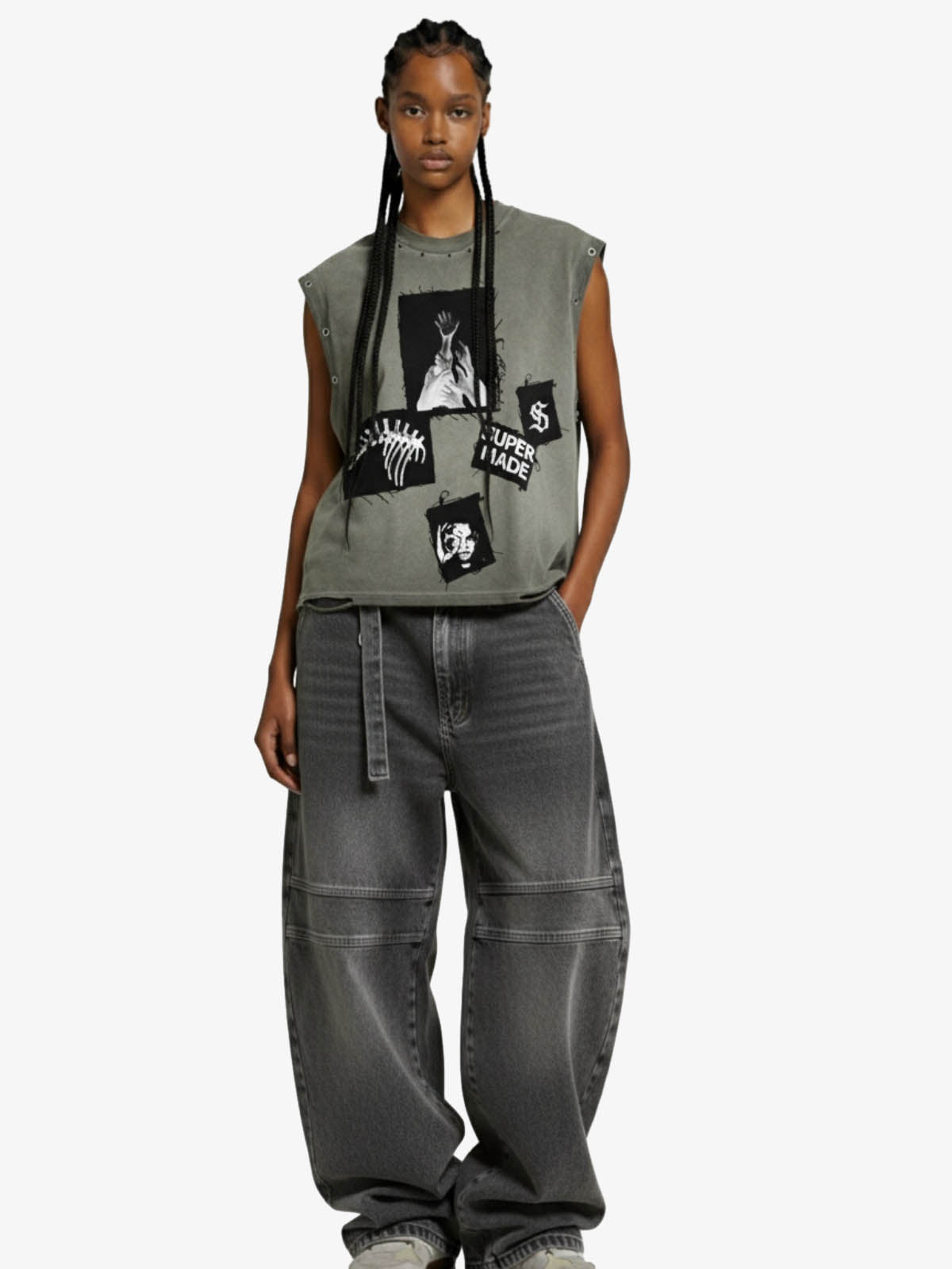 Ripped Graphic Patch Sleeveless Vest
