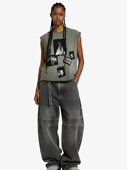 Ripped Graphic Patch Sleeveless Vest