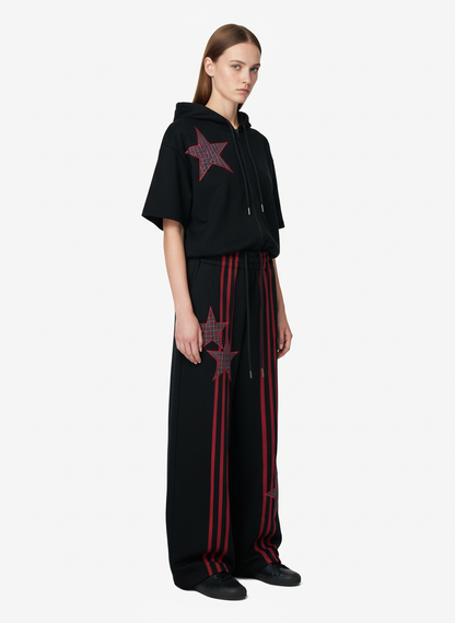 Striped Patchwork Star Embroidered Barrel Sweatpants