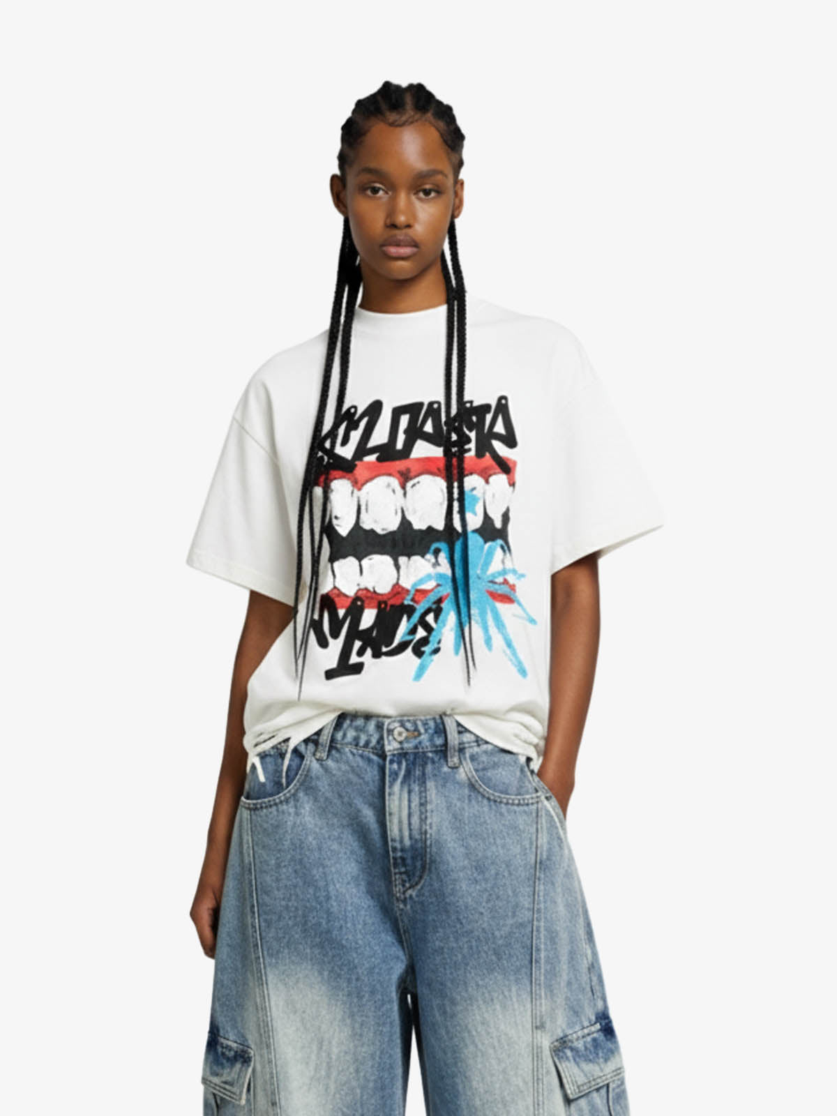 Distressed Graffiti Mouth Graphic T-Shirt