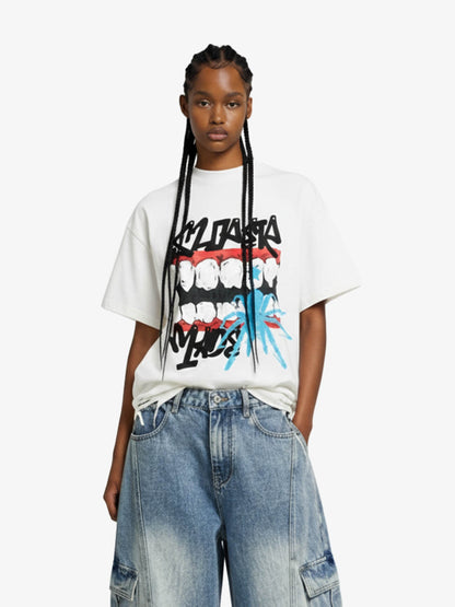 Distressed Graffiti Mouth Graphic T-Shirt