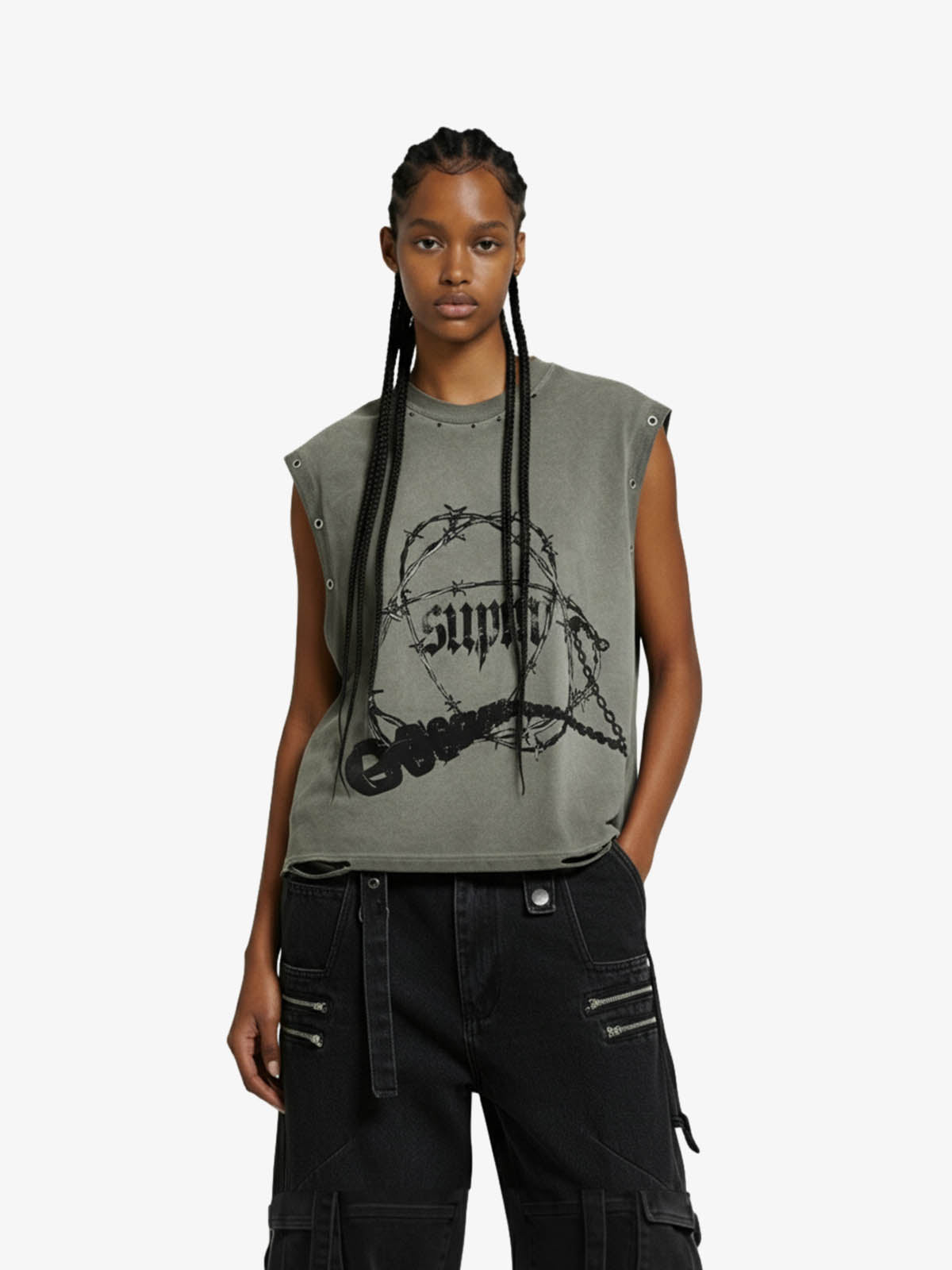 Barbed Wire Chain Graphic Sleeveless Vest