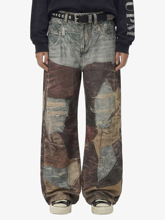 Thesupermade High Street Distressed Washed Printed Jeans - 2246