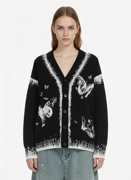 Retro Butterfly Gradient Knit Cardigan Sweater