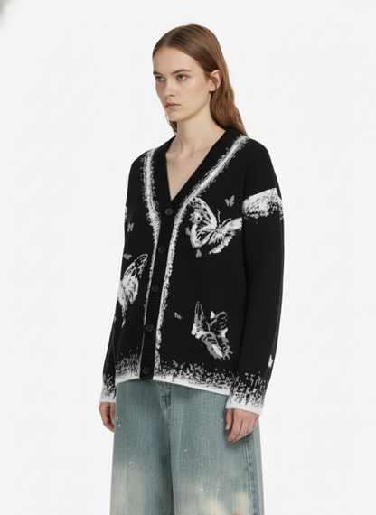 Retro Butterfly Gradient Knit Cardigan Sweater