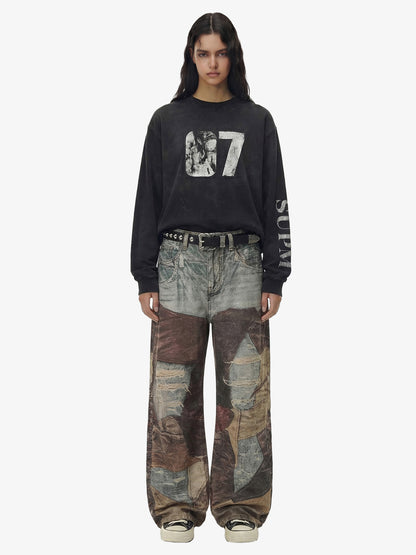 Thesupermade High Street Distressed Washed Printed Jeans - 2246