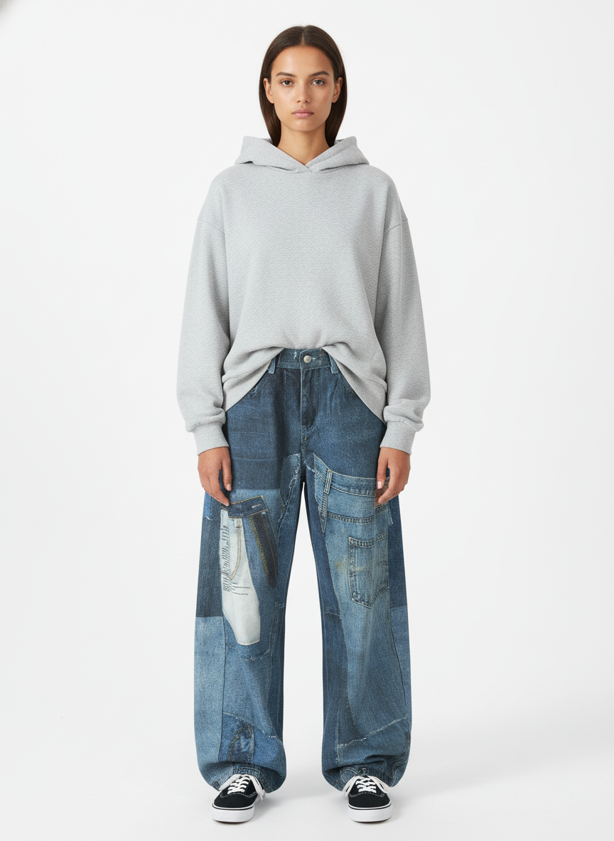 Vintage Patchwork Ripped Barrel Jeans