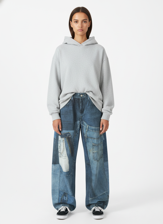 Vintage Patchwork Ripped Barrel Jeans