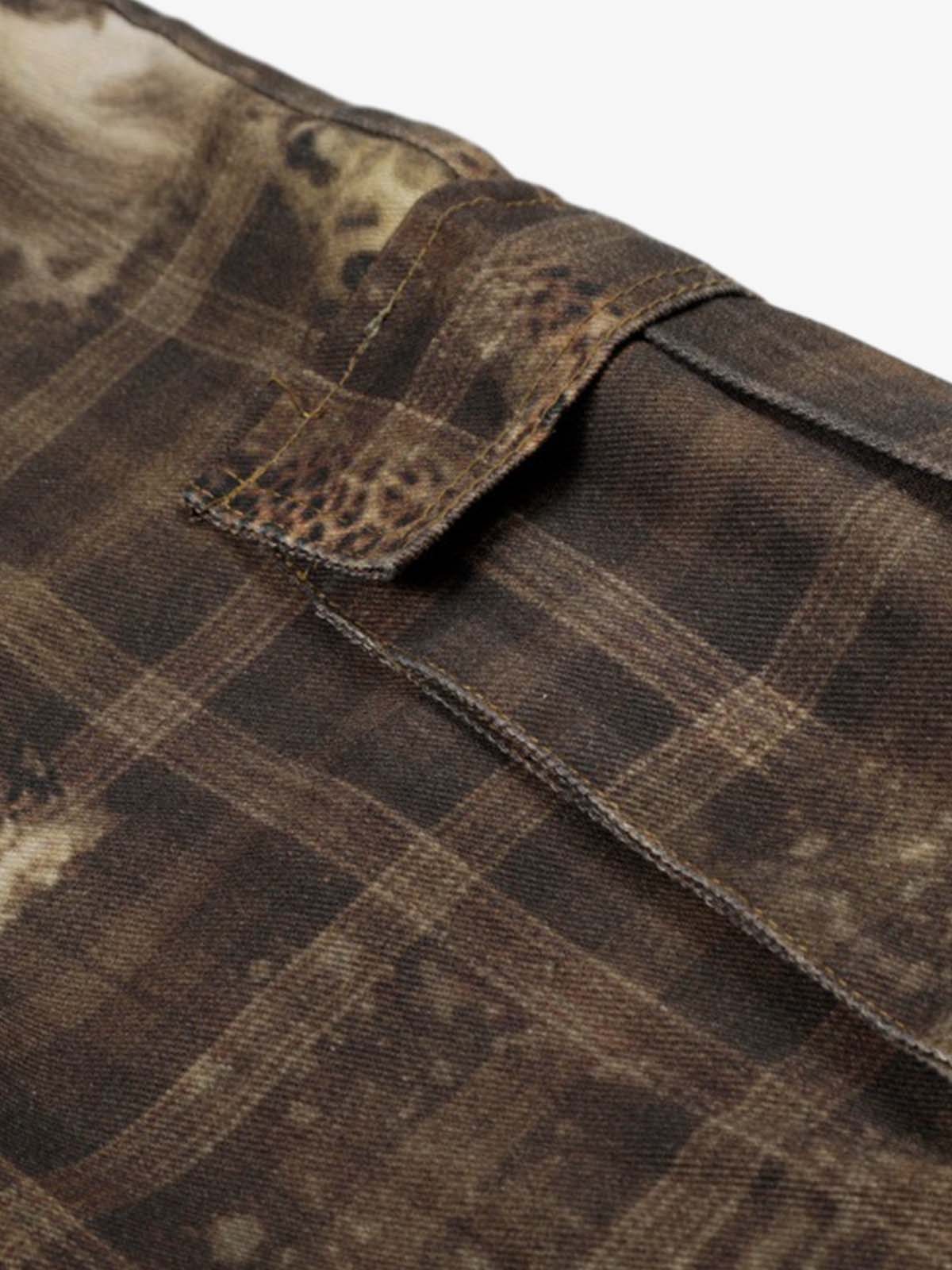 Plaid Leopard Print Cargo Barrel Jeans