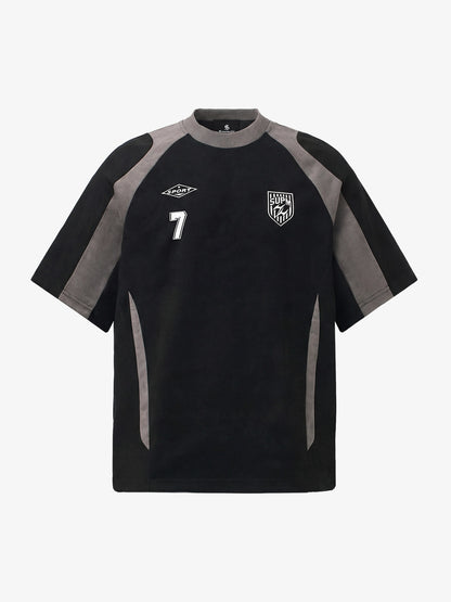 Cotton Blend Oversized Sport T-Shirt with Contrast Panels and Logo Print?