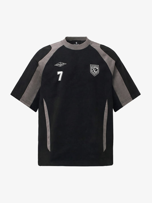 Cotton Blend Oversized Sport T-Shirt with Contrast Panels and Logo Print?